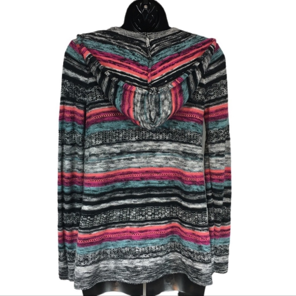 Hollister Cozy Striped Hooded Open Front Sweater S Multi